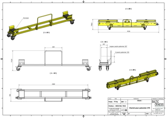 Plan du chariot de transport pour palonnier de levage conçu par Baltic Genesis