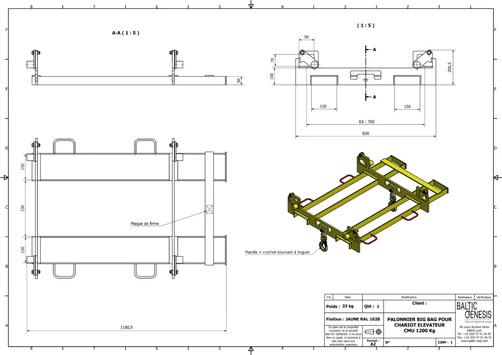 plan Palonnier BIG-BAG pour chariot élévateur